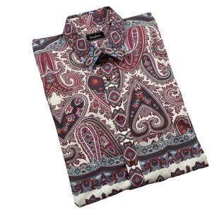 Neiman Marcus Mens Paisley Long Sleeve Button Up Retro Pink-M
